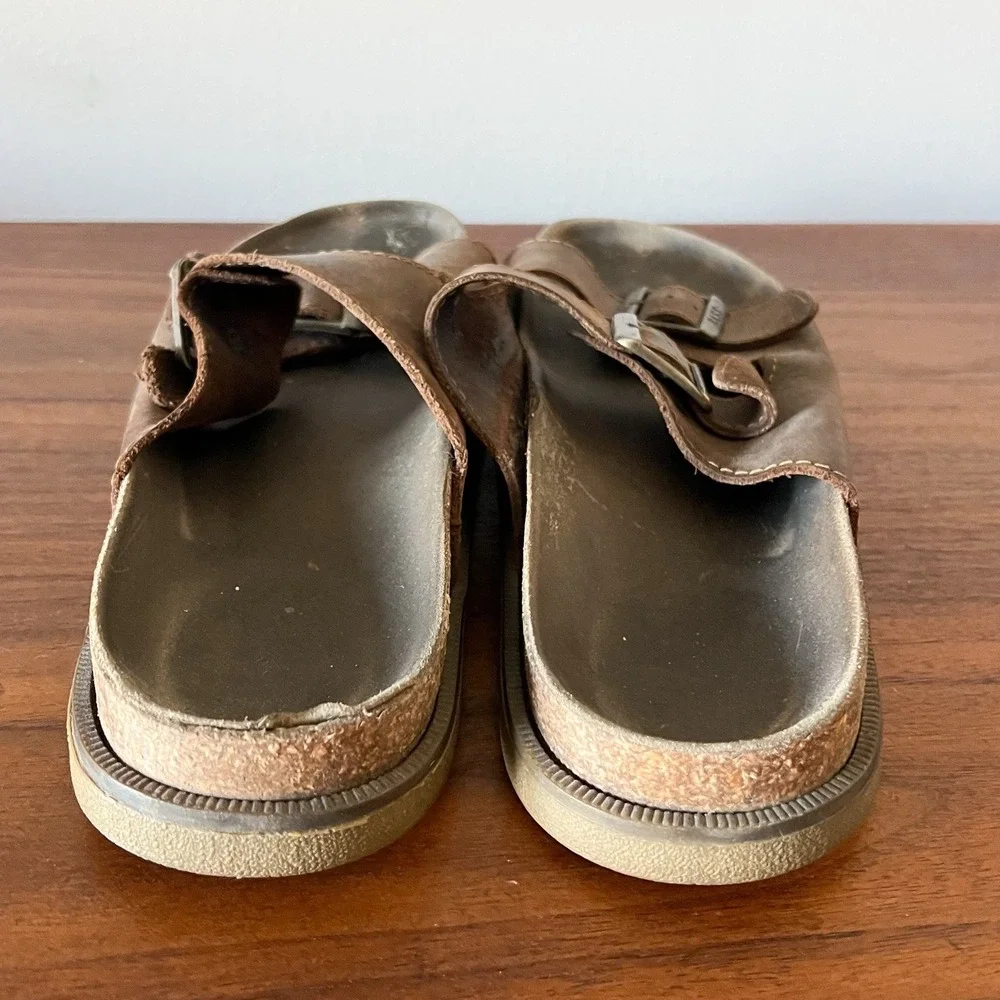 G.H. Bass Leather Double Buckle Sandals Brown Slide Comfort Italy‎ Men's 12